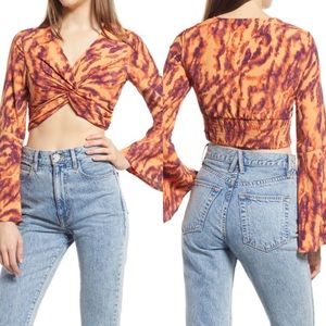 TopShop Recycled Set Flame Tie Dye Knot Front Crop Top | L/10 | NWT